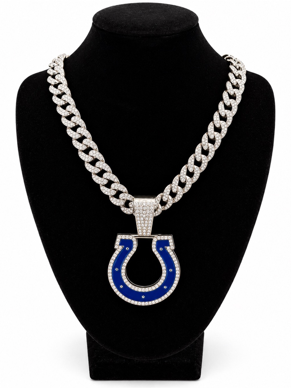 Indianapolis Colts Iced Out Cuban Link Chain Necklace NFL Football Horseshoe
